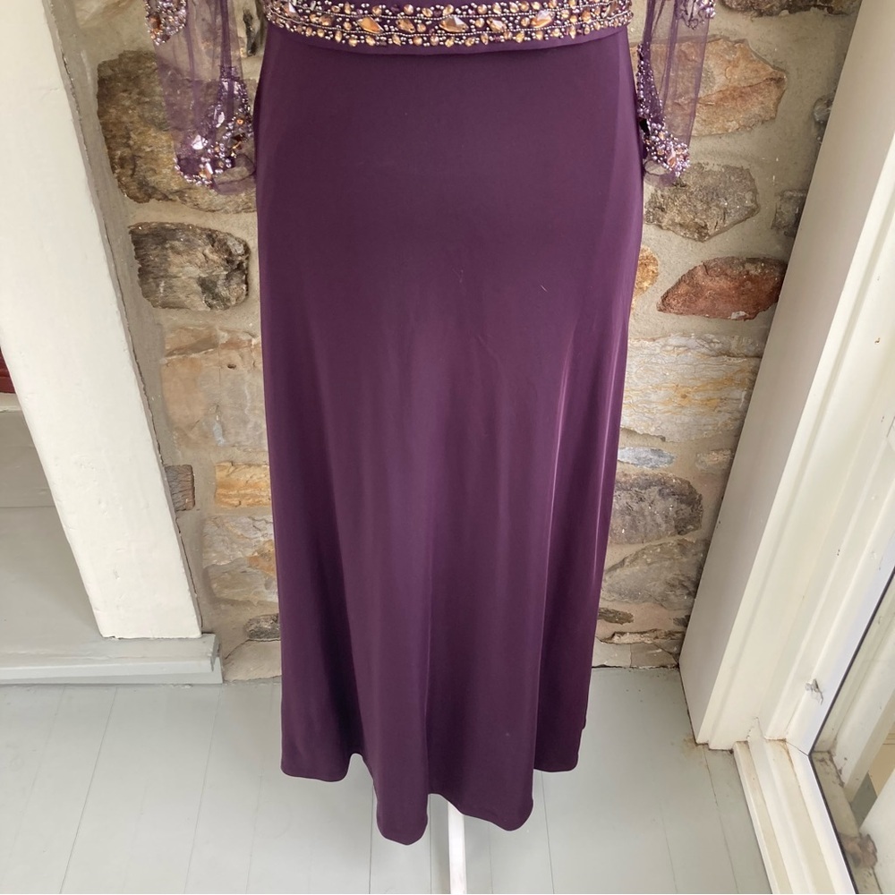 TERANI EVENING M1447 Embellished Beaded Jersey Sheer Sleeve Gown Womens 8 - Picture 4 of 16